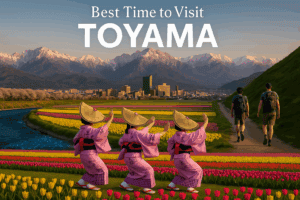 Best time to visit Toyama Japan: Sakura cherry blossoms, Tulip fair, hiking, Tateyama Kurobe Alpine Route, Toyama City, Kaze No Obon Festival