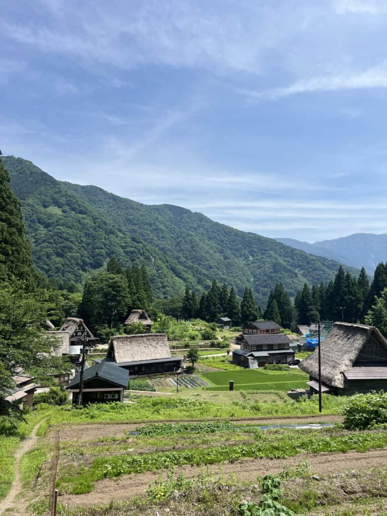Gokyama, Traditional village with thatched roofs in mountains, 地主神社, Nanto, Toyama Prefecture, Japan.